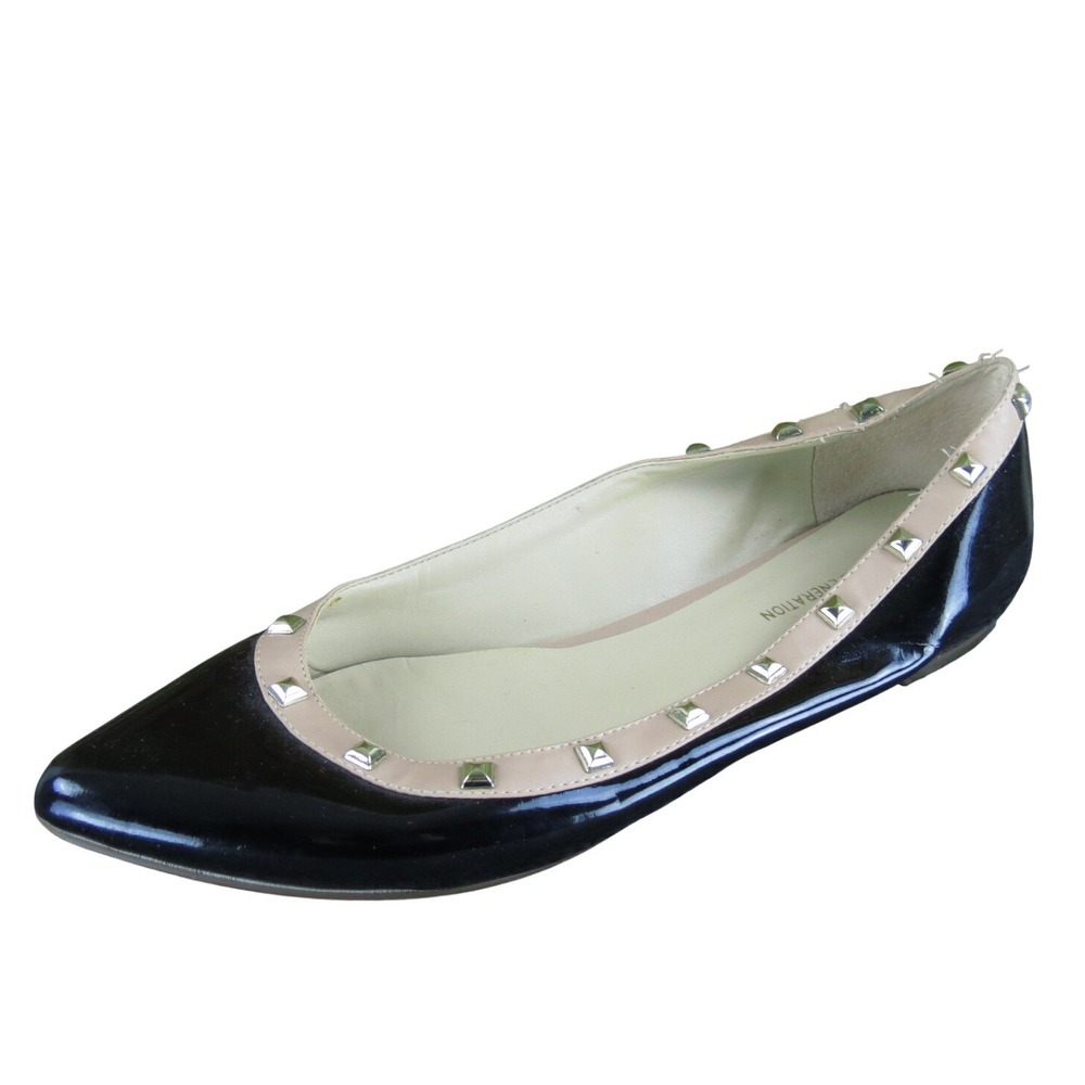 BCBGeneration Pl-Ana-X Flat Synthetic Womens Size 7.5 Black Studded‎ Pointed Toe